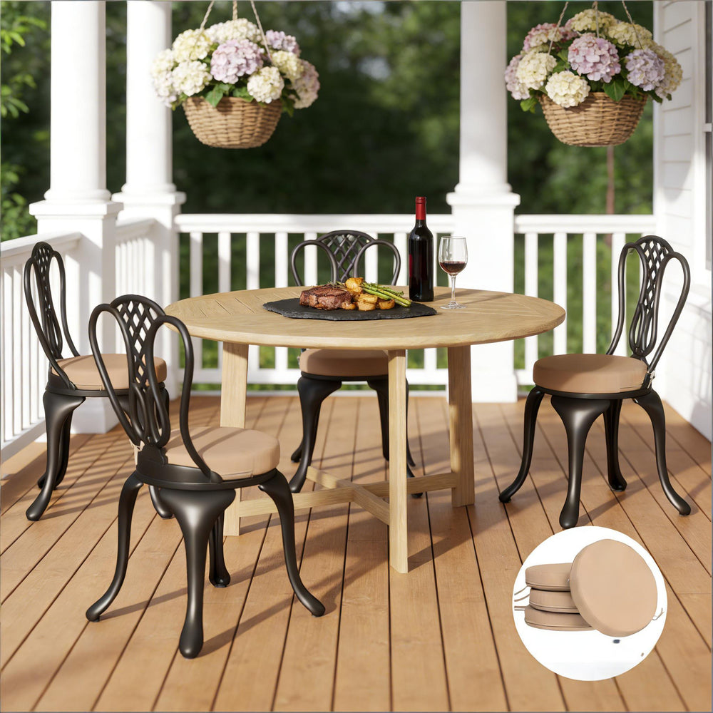 English Elm Soft Round Dining Chair Cushions Set of 4 with Washable Covers and Foam Padding Khaki T3971P442976