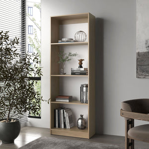 English Elm Bear 4-Shelf Flat Bookcase in Natural Oak & White — 71" Tall Open Storage, Scratch-Resistant Melamine พ B128P314792
