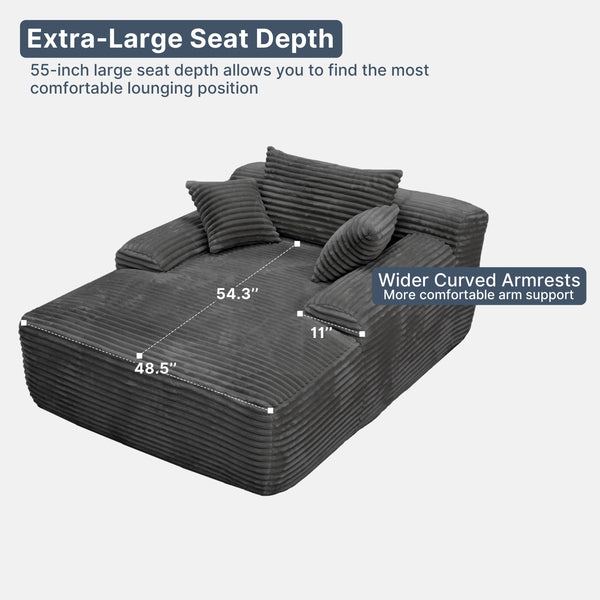 English Elm New Striped Corduroy Convertible Chaise Lounge Sleeper with Wide Armrest for Living Room W3975P476126