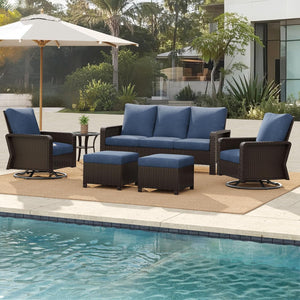 English Elm Tl Six Piece Outdoor Seating Set Pe Rattan Swivel Chairs Sofa Footstools Patio W5382S00017