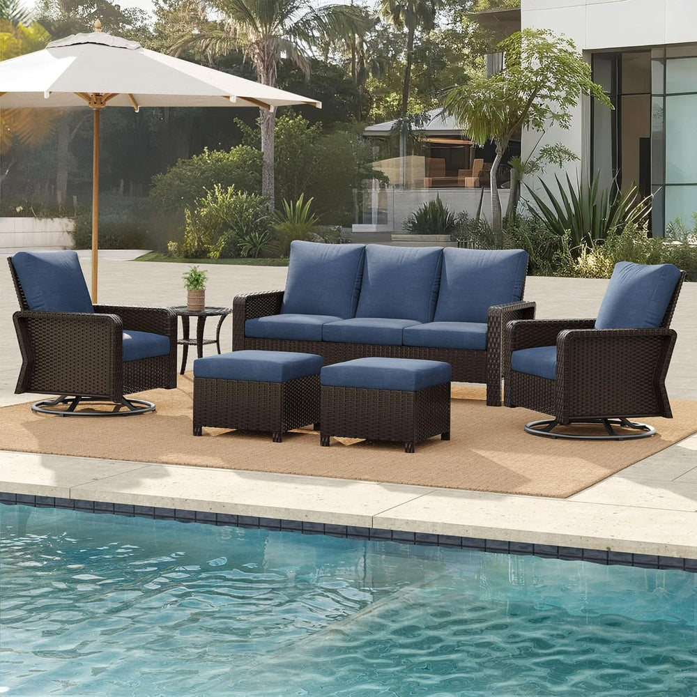 English Elm Tl Seven Piece Outdoor Patio Set Pe Rattan Wicker Swivel Chairs Sofa Footstools W5382S00008