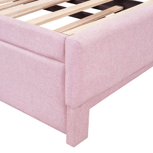 English Elm Twin L-shaped Linen Upholstered Daybed with Hydraulic Pop-up Trundle for Guest Rooms Pink SF000193AAH-1