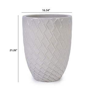 English Elm Ceramic Handcrafted White Planter - Elegant Modern Flowerpot For Indoor & Outdoor Spaces, 21.46Cm W3273P326366