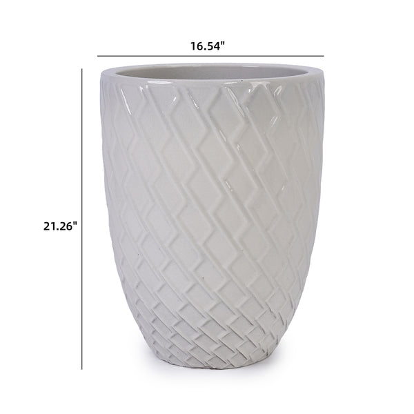 English Elm Ceramic Handcrafted White Planter - Elegant Modern Flowerpot For Indoor & Outdoor Spaces, 21.46Cm W3273P326366