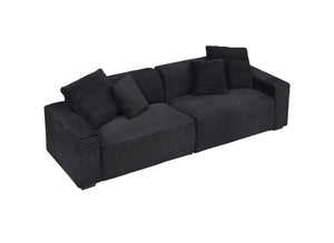 English Elm 104.72-inch 4-seat sofa with four washable throw pillows, corduroy comfort fabric, solid wood frame, 500lb capacity and modern living room style Black W1658S00148