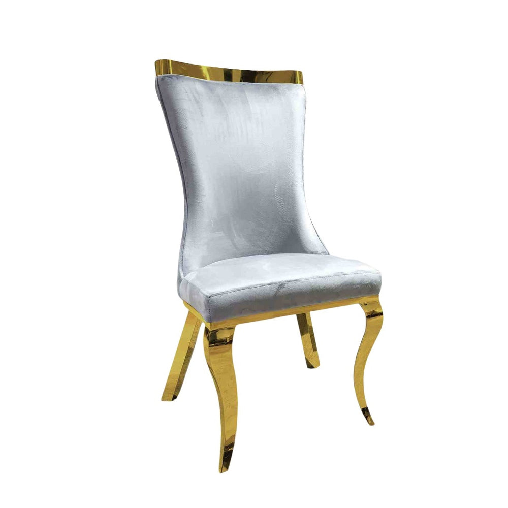 English Elm Gray 2pc Side Chair Set with Gold Legs, Leather-Look Upholstery, Modern Glam Dining & Office Seating B2741S00733