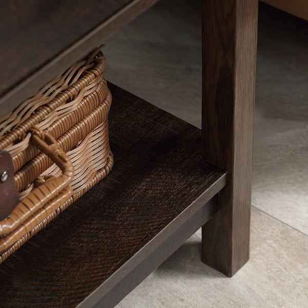English Elm HOMCOM Farmhouse End Table with Drawer and Open Shelf for Small Spaces Sturdy MDF Accent Table Bronze W2225P249997