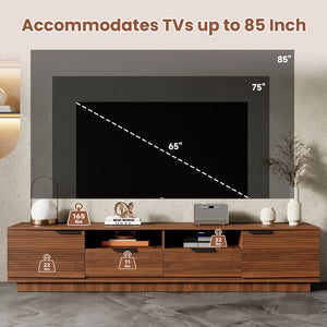 English Elm 78 Inch Walnut Media Console with Slatted Doors Solid Wood Legs and Cable Management N710P374714P