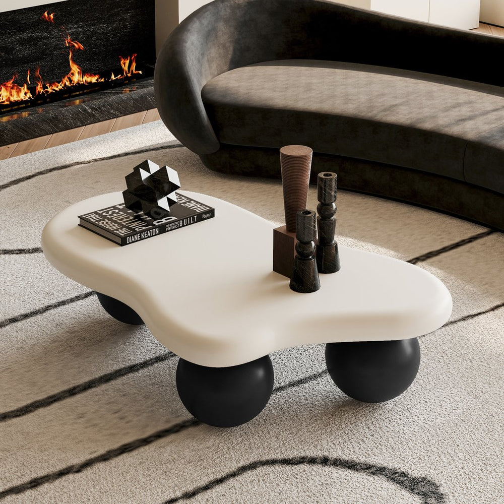 English Elm 40 Inch Cloud Shaped Mdf Coffee Table with Ball Legs Sculptural Modern Living Room W1435S00022
