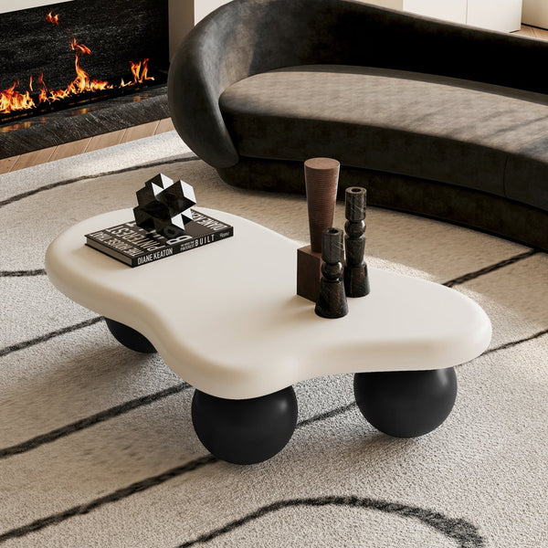 English Elm 40 Inch Cloud Shaped Mdf Coffee Table with Ball Legs Sculptural Modern Living Room W1435S00022
