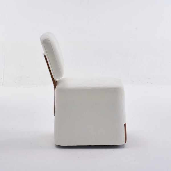 English Elm Linen Upholstered Armless Dining Chair with Smooth Casters for Easy Mobility, Versatile & Sleek Ivory W2069P324092