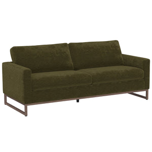 English Elm Green Olive Textured Fabric Sofa with Wraparound Metal Base for Modern Living Rooms B361P486924