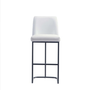 English Elm Serena Metal Upholstered Barstool with Matte Black Frame, Leatherette Cushion, Commercial Grade Comfort White B365P397934