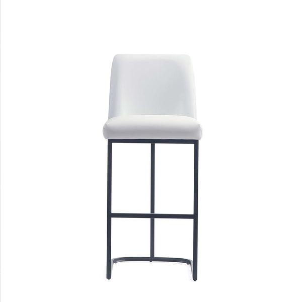 English Elm Serena Metal Upholstered Barstool with Matte Black Frame, Leatherette Cushion, Commercial Grade Comfort White B365P397934