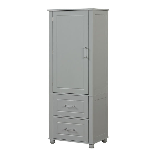 English Elm Tall Bathroom Storage Cabinet - Modern Grey Mdf Stand With Adjustable Shelf & 2 Drawers For Organization N725P241045E-GIGA