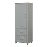 English Elm Tall Bathroom Storage Cabinet, Freestanding Storage Cabinet With Two Drawers and Adjustable Shelf, Mdf Board With Painted Finish, Grey