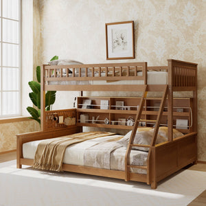 English Elm Twin Xl Over Queen Bunk Bed with Led Lighting Shelving and Pegboard Pinewood Frame Brown LT000280AAP