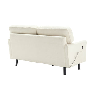 English Elm Loveseat Modern Mid-Century 2-Seater with USB Type-C Charging, Removable Zippered Covers, Sturdy Wood Legs Beige W395P238823