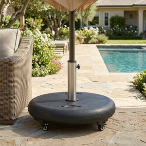 English Elm Wheelie Concrete Filled Resin Patio Umbrella Base with Rolling Wheels for Outdoor Use N775P407231B
