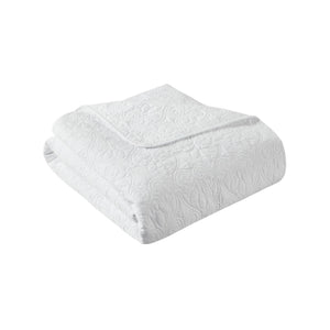 JLA Home Madison Park - Oversized Quilted Throw with Quebec Stitch Pattern, Plush Cotton Fill for Cozy Layering & Décor Texture White MP50-2986