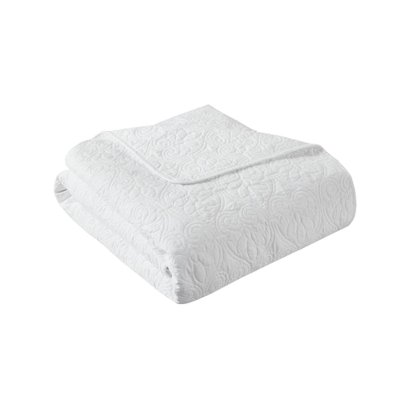 JLA Home Madison Park - Oversized Quilted Throw with Quebec Stitch Pattern, Plush Cotton Fill for Cozy Layering & Décor Texture White MP50-2986