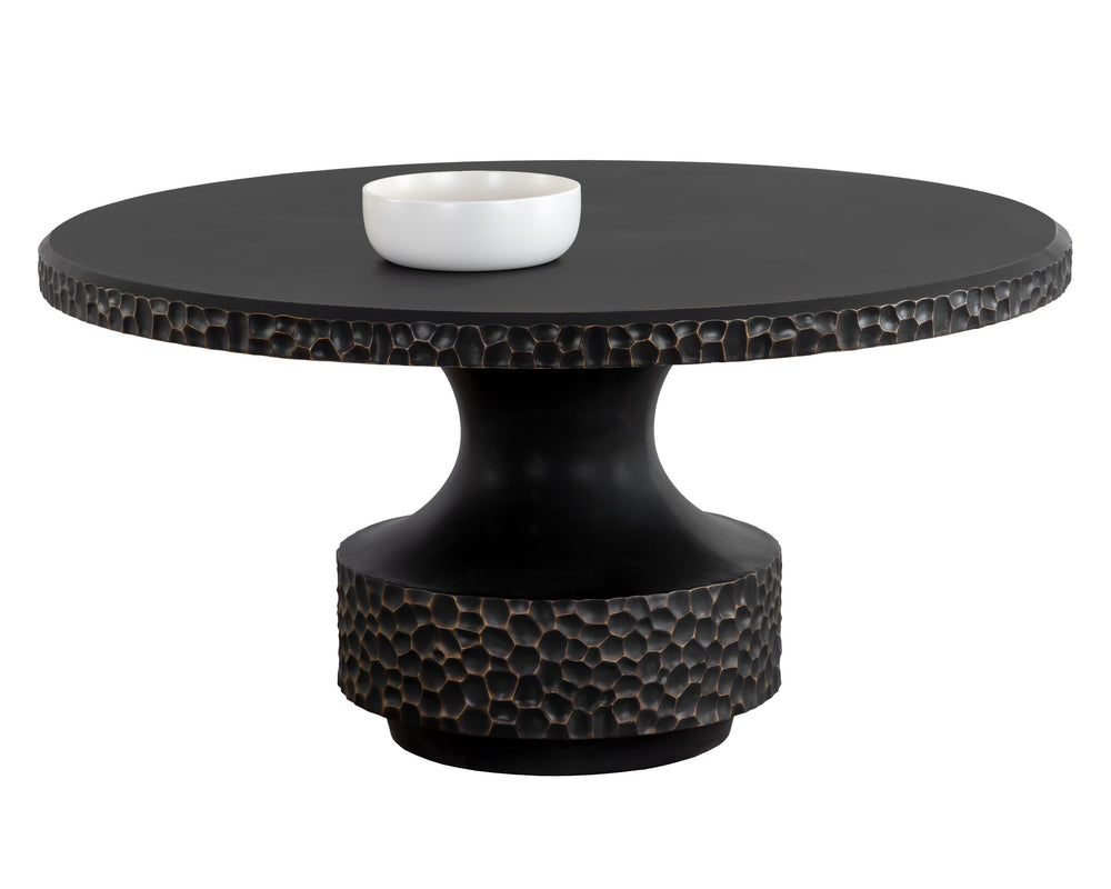 Sunpan Mersin 59" Hand-Hammered Dining Table in Black Concrete with Brass Accents for Stylish Spaces