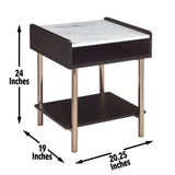 Steve Silver Carrie Brown End Table: Walnut & Marble Veneers, Champagne Iron Base, Built-in Cubby, 19