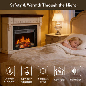 English Elm 23 Inch Electric Fireplace Insert Ultra Thin Led Log Flame Heater with Remote Timer W1769P345281