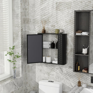 English Elm Wall-Mounted Antique Black Mirrored Medicine Cabinet with Steel Frame, 2 Shelves, Space-Saving Organizer W3122P272885