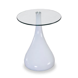 English Elm Lava Glass Top End Table with Curved Colorful ABS Base, Tempered Glass Accent for Living Room White B365S00142
