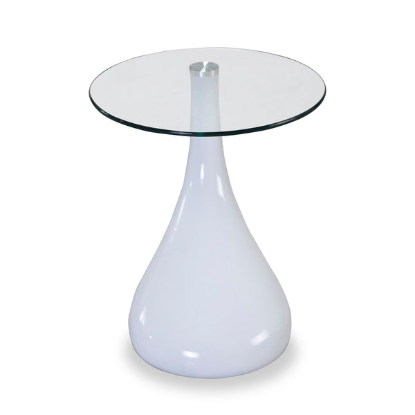 English Elm Lava Glass Top End Table with Curved Colorful ABS Base, Tempered Glass Accent for Living Room White B365S00142