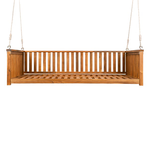 English Elm TOPMAX Acacia Patio Swing Bed Twin Size Teak – Weather‑Resistant Wooden Porch Swing, 350 lb Capacity N717P214425D