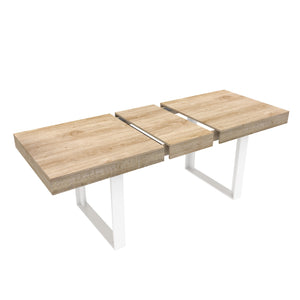 English Elm Extendable Faux Marble Dining Table with V-Legs — Sleek Expandable Conference & Kitchen Centerpiece for 6–10 White+Oak W1347S00005