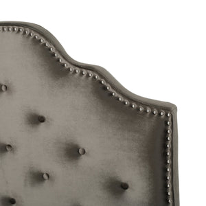 English Elm Tufted Queen Headboard with Nailhead Trim Solid Wood Frame and Adjustable Metal Legs Grey 57877.00NVLTGRY