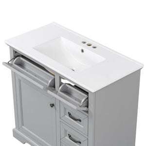 English Elm Christopher Knight Home® - 30" Bathroom Vanity with Sink Vintage Acacia Frame Ceramic Basin Soft-Close Doors & Storage Light Gray N759P313315E