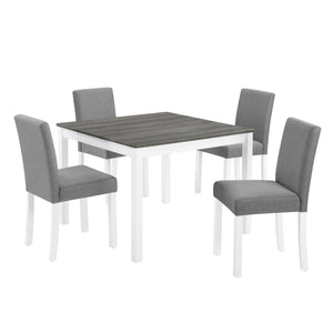 English Elm 5-piece Square Rubberwood Dining Set Seats Four with Upholstered Linen Chairs Modern W1998P418930