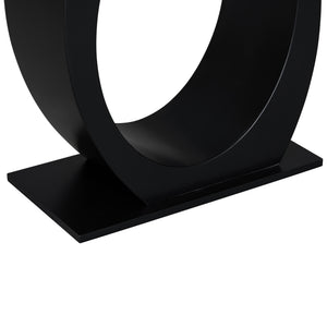 English Elm Mirod Sculptural Console Table Acacia Veneer Gloss Top Egg Base Entryway Accent Black N760P214780B