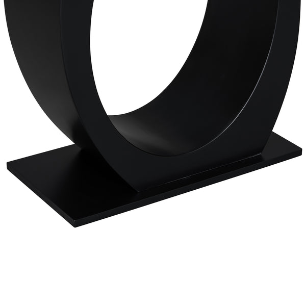 English Elm Mirod Sculptural Console Table Acacia Veneer Gloss Top Egg Base Entryway Accent Black N760P214780B