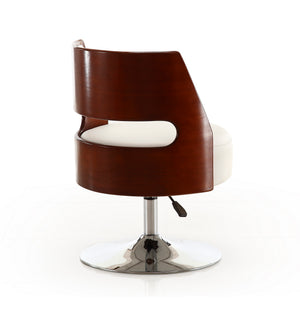 English Elm Salon Vegan Leather Swivel Lounge Chair White — Adjustable Height, Polished Chrome Base, Modern 2-Tone Design B365P397941