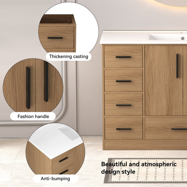 English Elm 48"dark Espresso Bathroom Vanity with 9 Drawers and Soft Close Cabinet Doors Light Oak W3133S00023