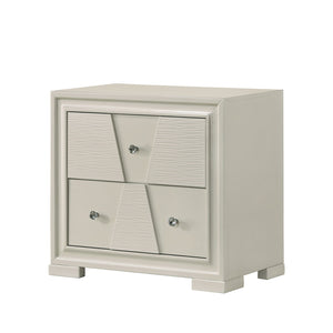 English Elm Textured Geometric Nightstand Solid Rubberwood White Lacquer Dovetail Drawer Bedroom B2741P433337