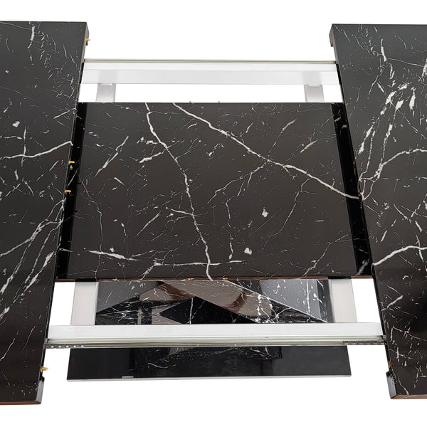 English Elm Modern Rectangle Dining Table - Stretchable Black Marble Top With X-Shape Mdf Legs & Metal Base W757P242762