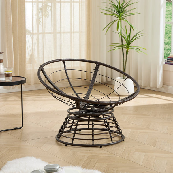English Elm Comfortable Rattan Papasan Swivel Chair Overstuffed Corduroy Cushion Indoor Outdoor Lounge W640P443557