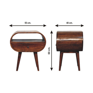 English Elm Solid Wood Large Circular Chestnut Bedside Table With Open Slot & Drawer For Stylish Storage Solutions B182P234151-GIGA