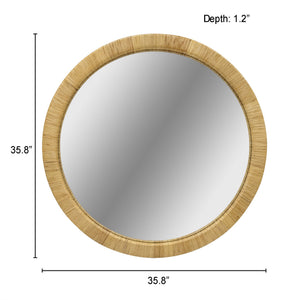 English Elm 36" Woven Rattan Round Wall Mirror Bohemian Organic Texture for Living Room or Entryway B035P437550