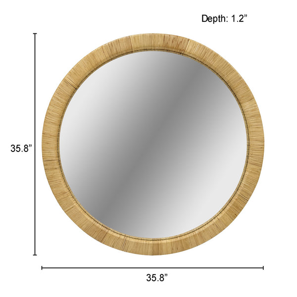English Elm 36" Woven Rattan Round Wall Mirror Bohemian Organic Texture for Living Room or Entryway B035P437550