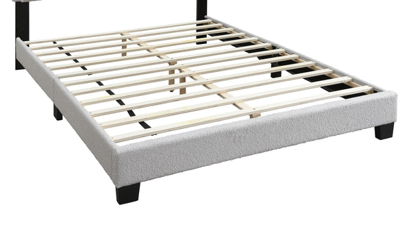 English Elm 1pc Full Upholstered Platform Bed Wool Fabric Channel Tufted Headboard with Led Lighting Light Gray B011P417511