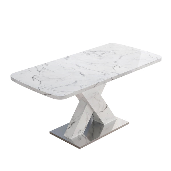 English Elm Modern Extendable Rectangle Dining Table With Elegant White Marble Top & Sturdy Metal Base Design W757P242761