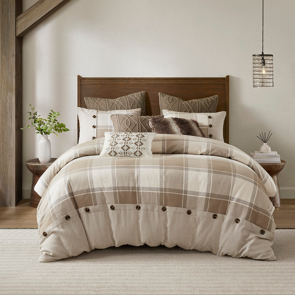 JLA Home Madison Park Signature - Cotton Jacquard farmhouse comforter set with textured plaid, button detail and overfilled hypoallergenic insert 96 L x 92 W x 1.5H MPS10-544