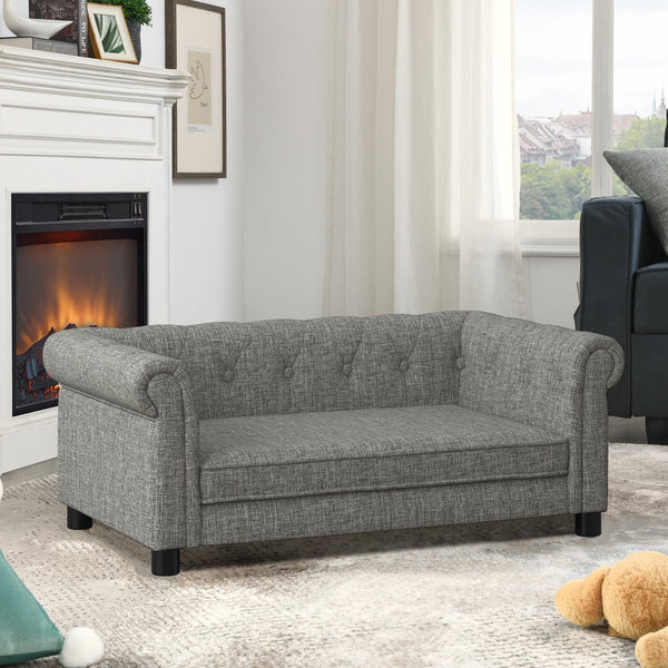 English Elm Elegant Linen Pet Sofa with Cushioned Seat for Dogs Scandinavian Modern Living Room W487P271480